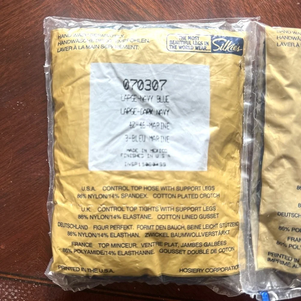 Vintage Silkies Control Top Pantyhose Navy Blue Large NOS Made in USA Lot of 2